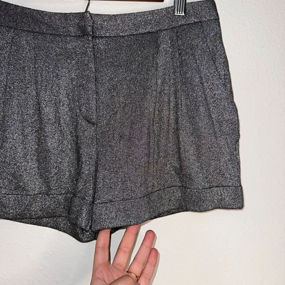 Rebecca Minkoff Womens Metallic Mini Shorts Pockets Silver Black‎ Knit Glam Chic